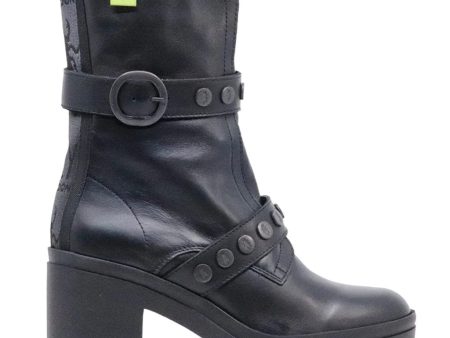 Tama888Fly Leather Women s Block Heel Zip Up Ankle Boots For Cheap